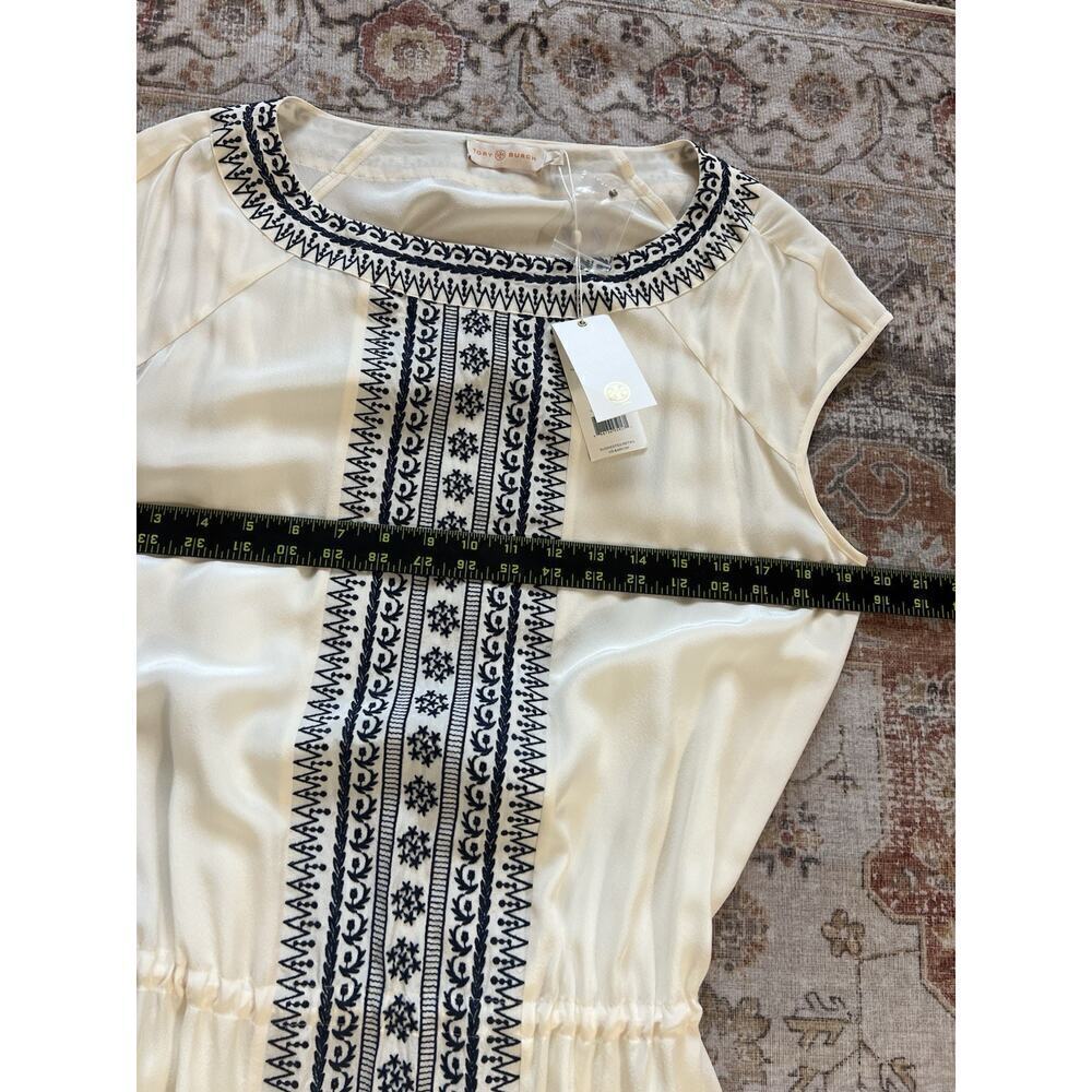 Tory Burch Silk Embroidered Cinched Waist Tie Sleeveless Shift Maxi Dress Size L - Picture 7 of 14